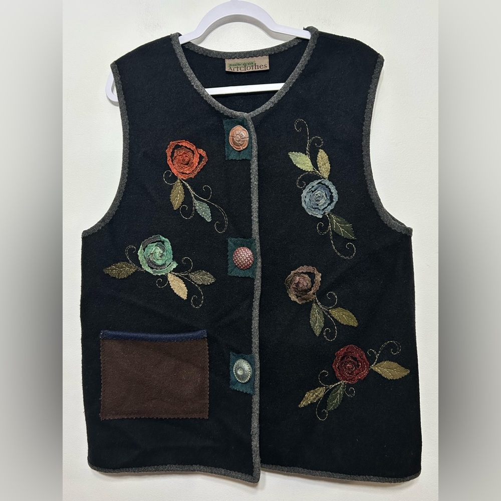 Artclothes Jennifer Sly Kirk Wool Blend Artsy Floral Patchwork Vest